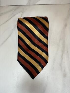 Renzo 100% silk tie gold/rust/black diagonal stripe